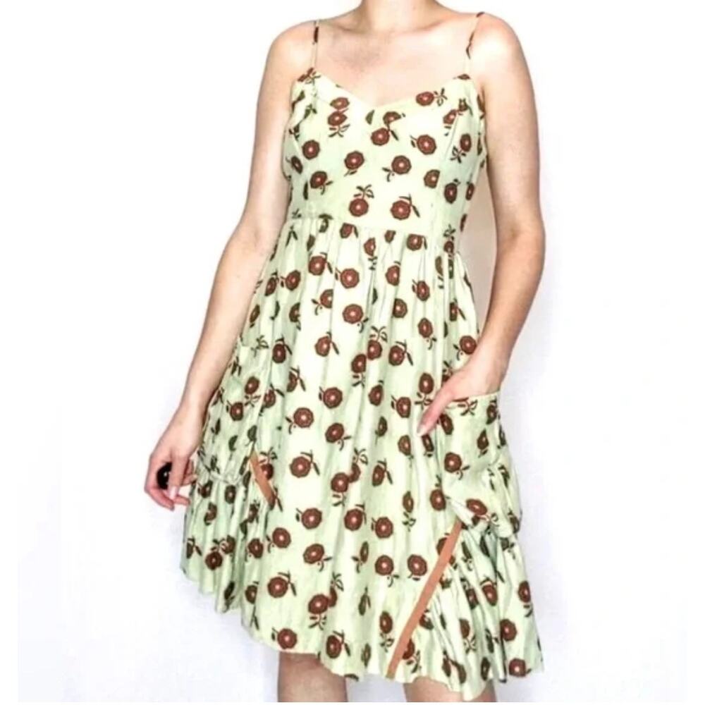 Free People dress in pistachio & brown w pockets-Small